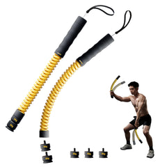 IPO front view of yellow Max ropeless battle rope showing compact design and portability benefit