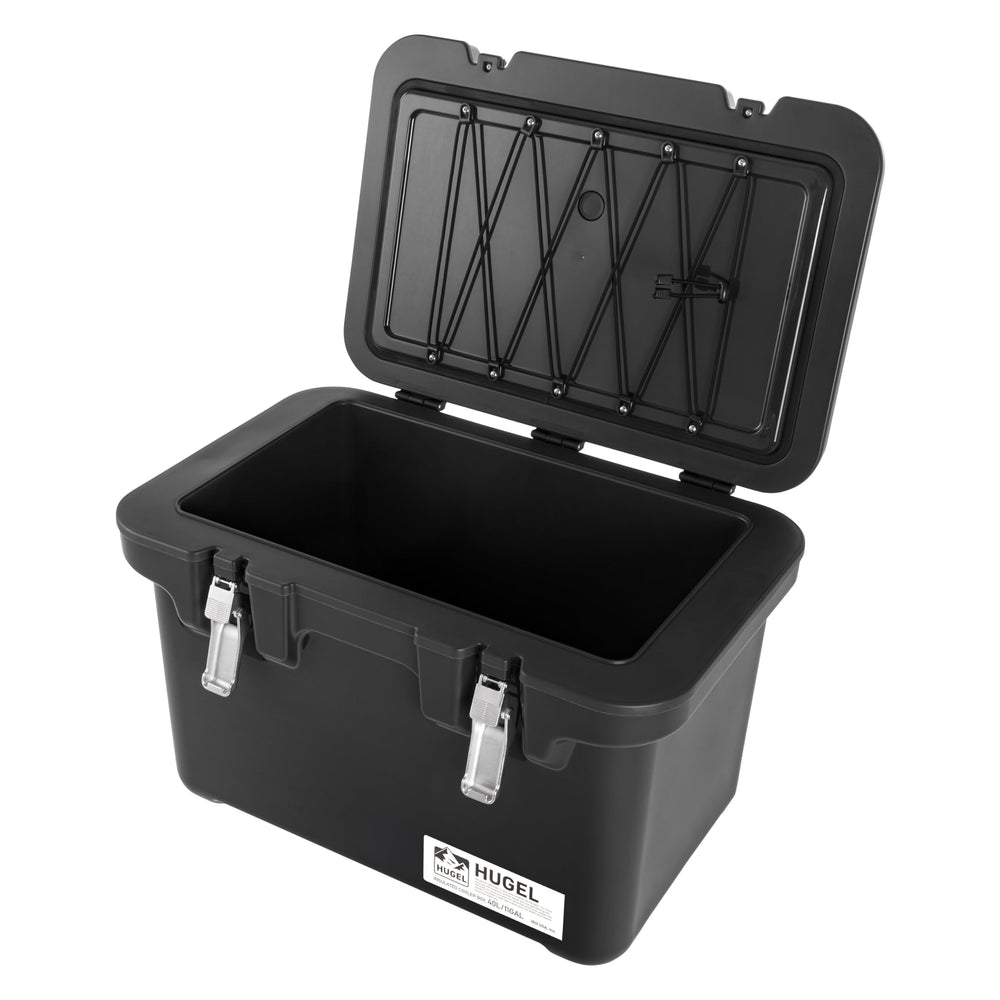 IRIS Ohyama Hugel front view showing rugged rotomolded shell and lid benefit durability