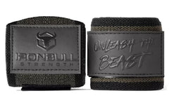 Iron Bull Strength front view of wraps showing secure fit and competition look