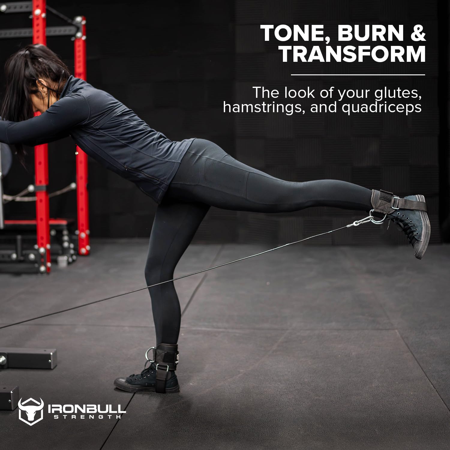 Iron Bull Strength strap beside hand to show compact size and portable convenience