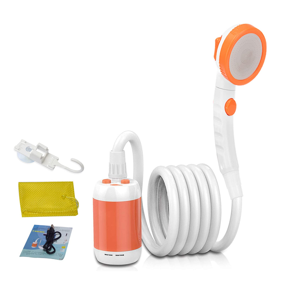 Iron Hammer front view showing portable shower packaging and compact benefit