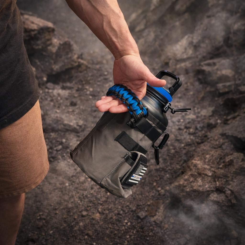 Iron Infidel bottle with Battle Pack being carried on a trail