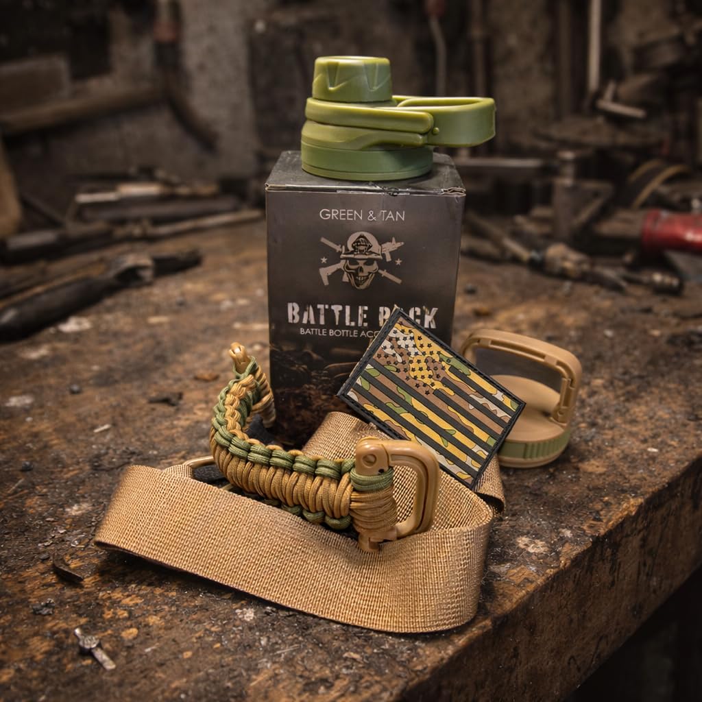 Iron Infidel heavy-duty shoulder strap attached to bottle for hands-free carry