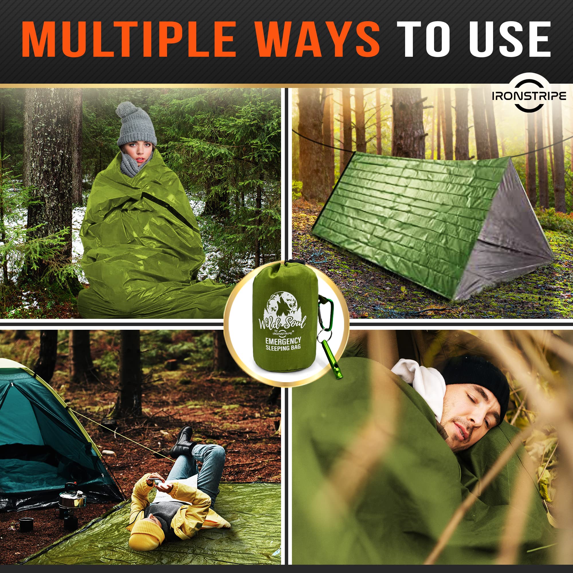 Ironstripe bivy next to a person showing extra-large dimensions for comfort
