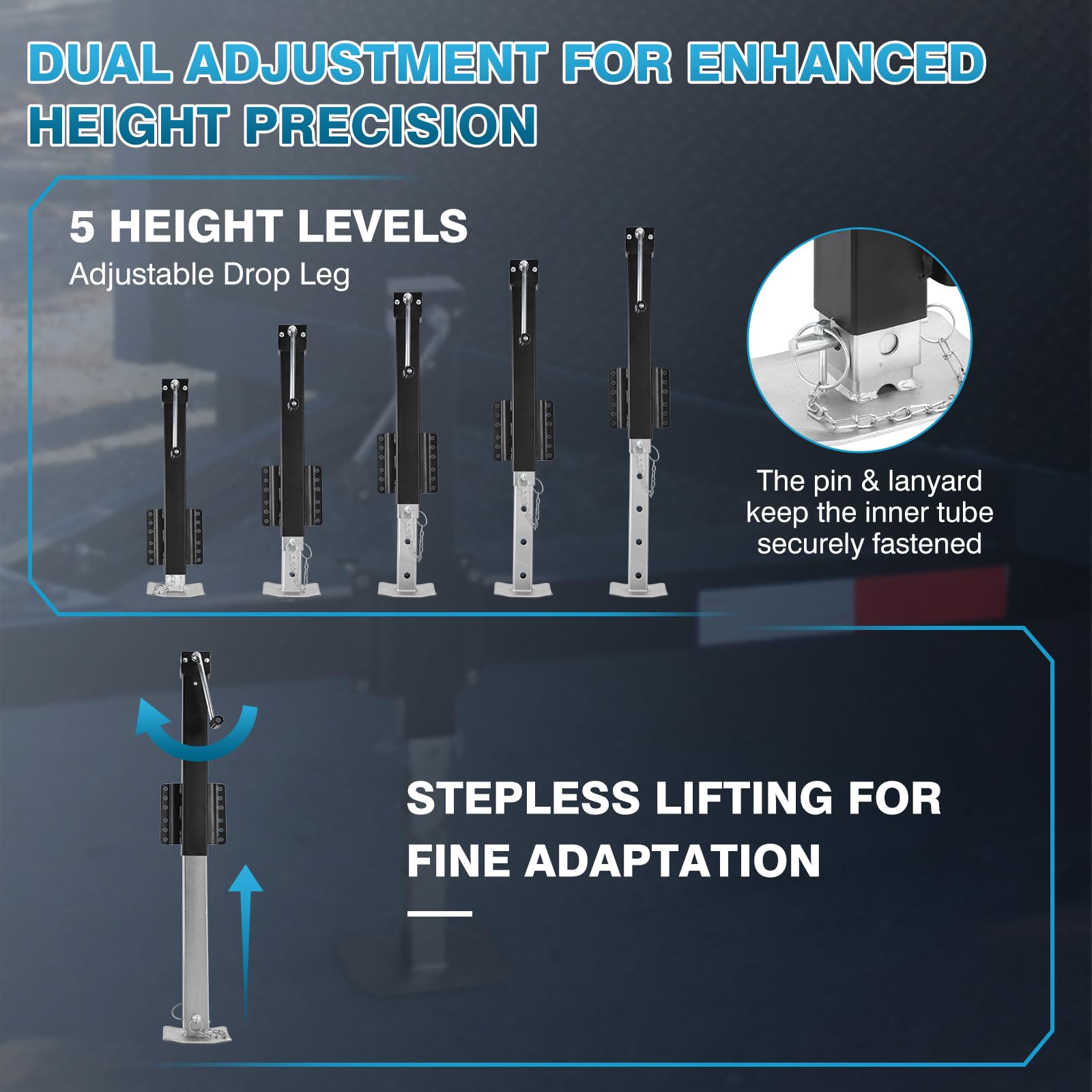 IRONWALLS jack next to ruler illustrating 3.1 to 31.5 inch adjustment