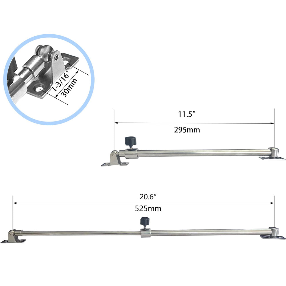 ISURE MARINE adjuster fully extended alongside a ruler showing 10"–20" range for fit