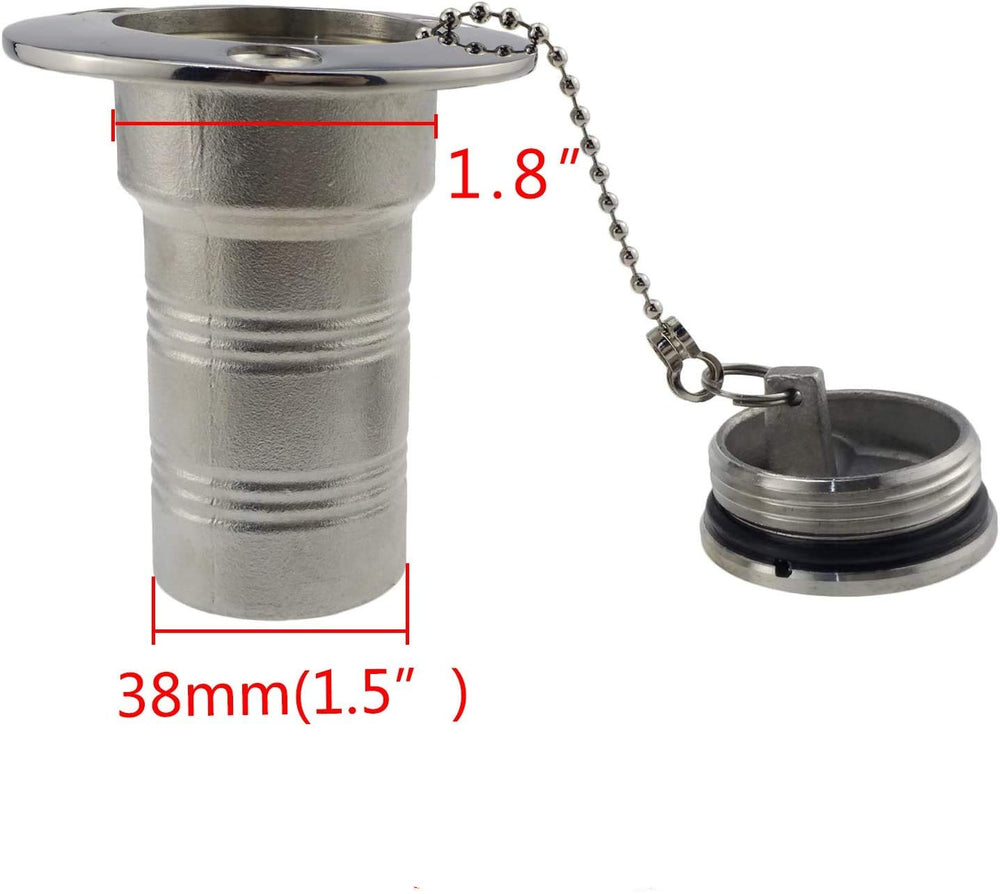 ISURE MARINE side profile of threaded tube displaying correct length for 38mm tank fit