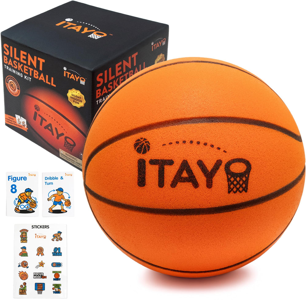 ITAYO ball on wood floor portraying safe, non-marking play surface
