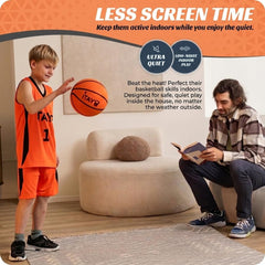 ITAYO dribbling indoor action showing low-noise bounce for apartments