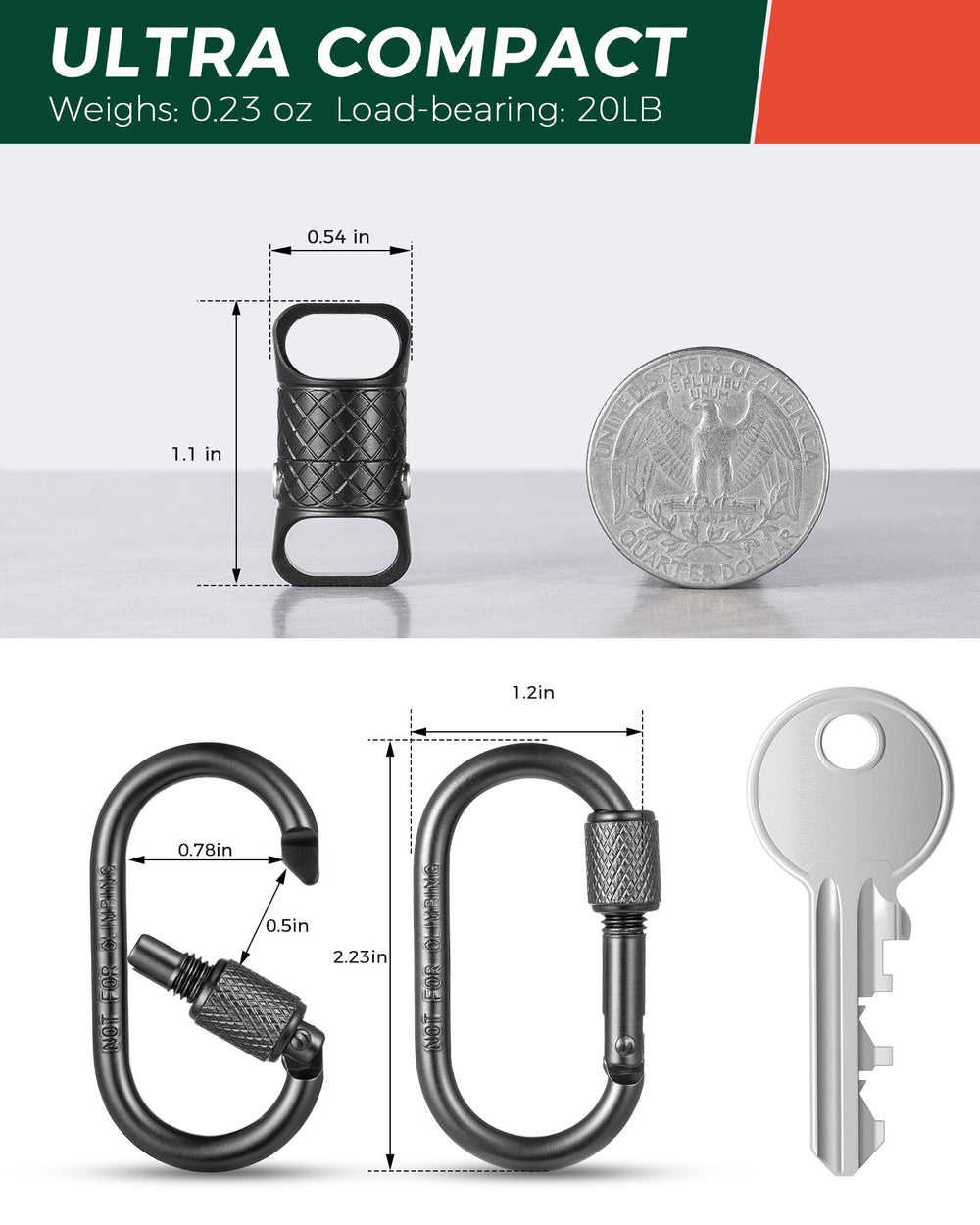 IUMIUN included hardware layout with rings and carabiner for versatile attachment