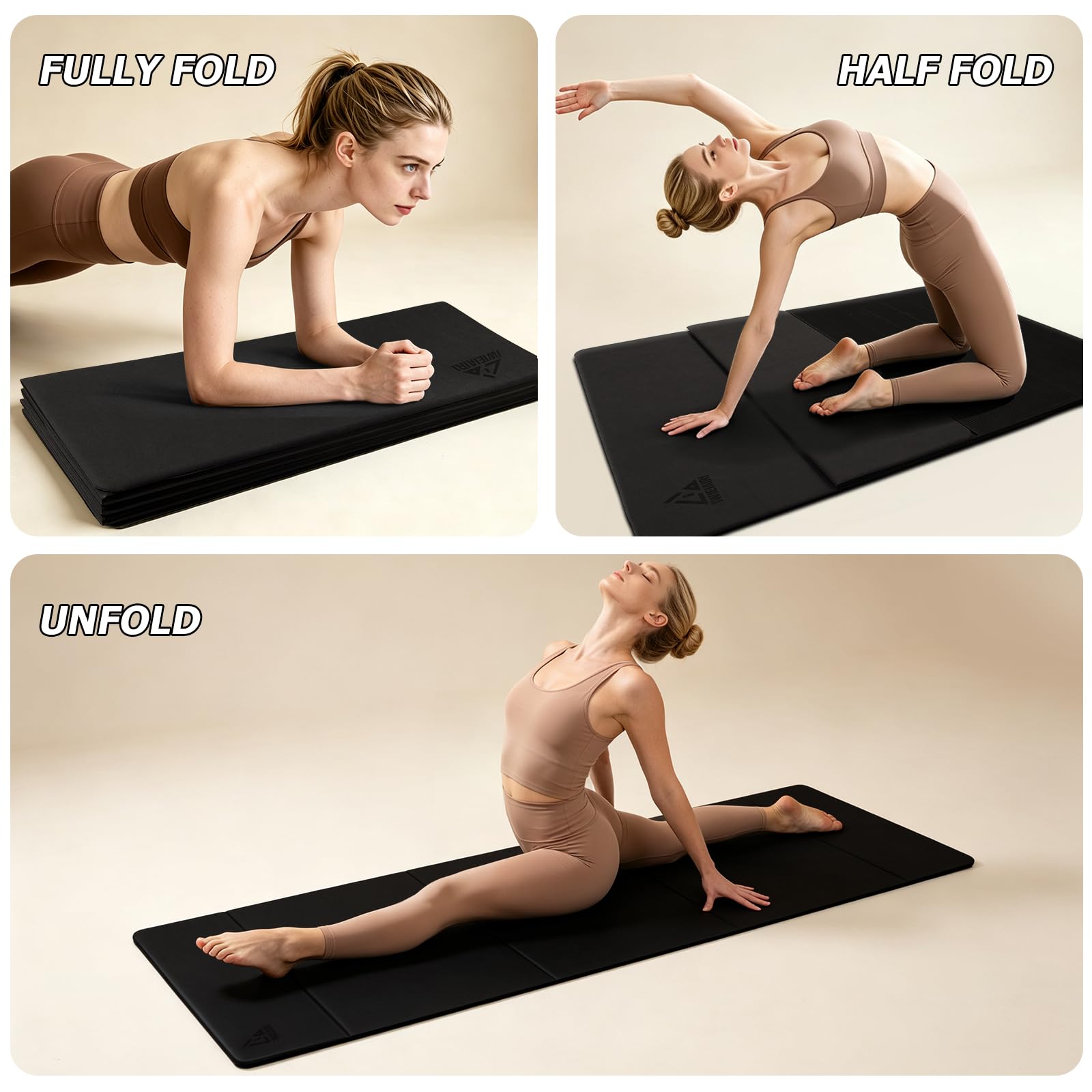 IwIeIaIrI folded mat secured with strap ready to carry, highlighting portability and compact storage