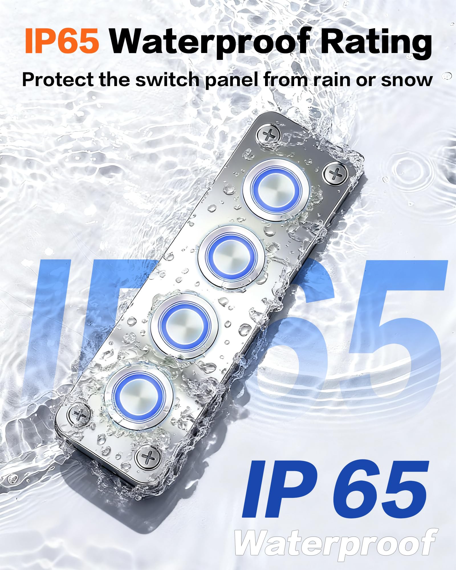 IZTOSS size comparison with hand showing compact 124×40 mm panel for tight mounting spaces