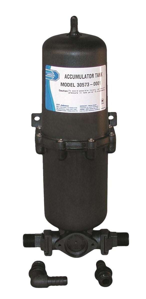 Jabsco 1L accumulator tank front view showing compact design and durable finish for stable pressure