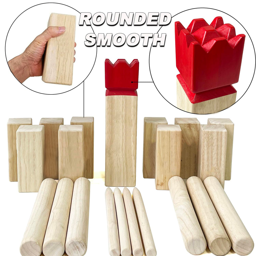 Jac & Mok open canvas carry bag organizing king, kubbs, batons and corner pegs for storage