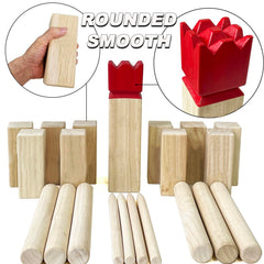 Jac & Mok open canvas carry bag organizing king, kubbs, batons and corner pegs for storage