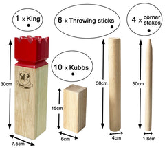 Jac & Mok close-up of king and kubb blocks highlighting smooth rubberwood finish and balanced weight