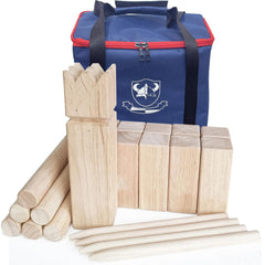JacJoe All Pro front view of complete kubb set showing pieces and bag for easy storage