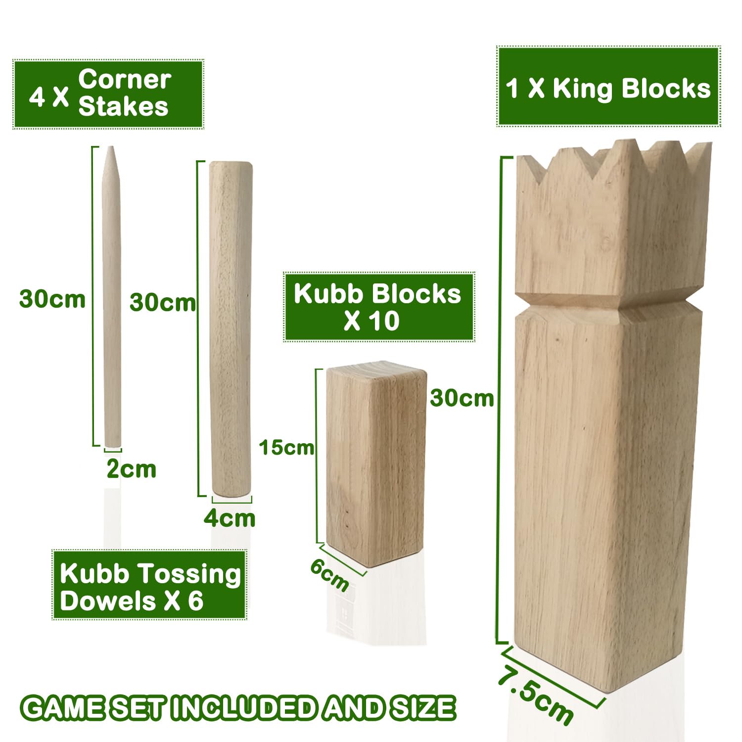 JacJoe All Pro close-up of king and kubb blocks showing smooth finish and safe edges