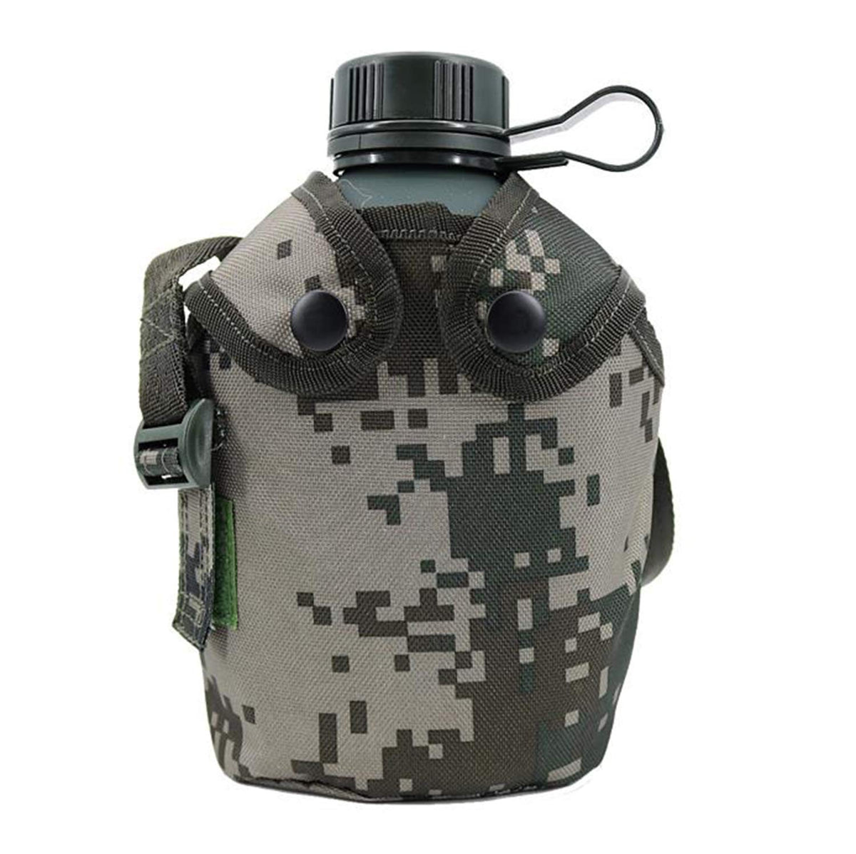 Jadedragon front view of woodland canteen showing compact carry design and durability