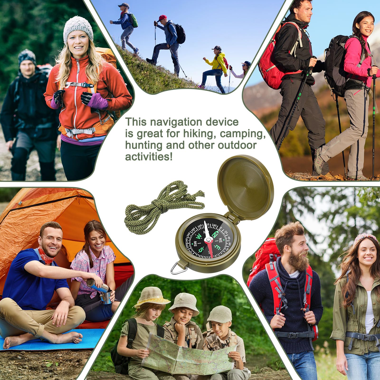 JaGely compass in outdoor hiking scene showing practical use for group activities