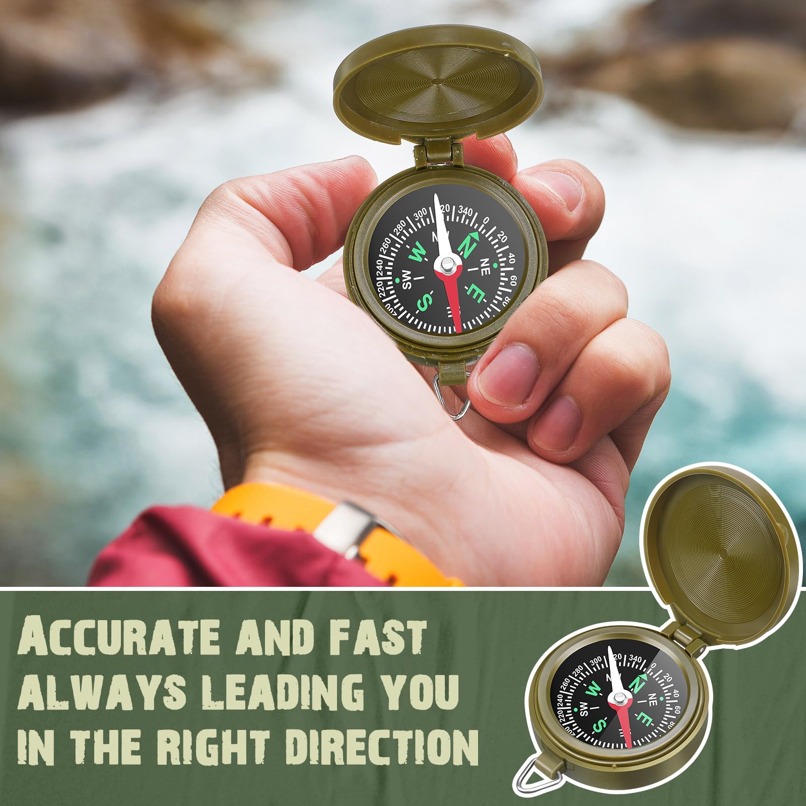 JaGely compass held in hand demonstrating small size and convenient pocket carry