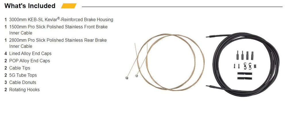 Jagwire inner cable and housing lengths on workbench showing 1500mm and 2800mm measurements