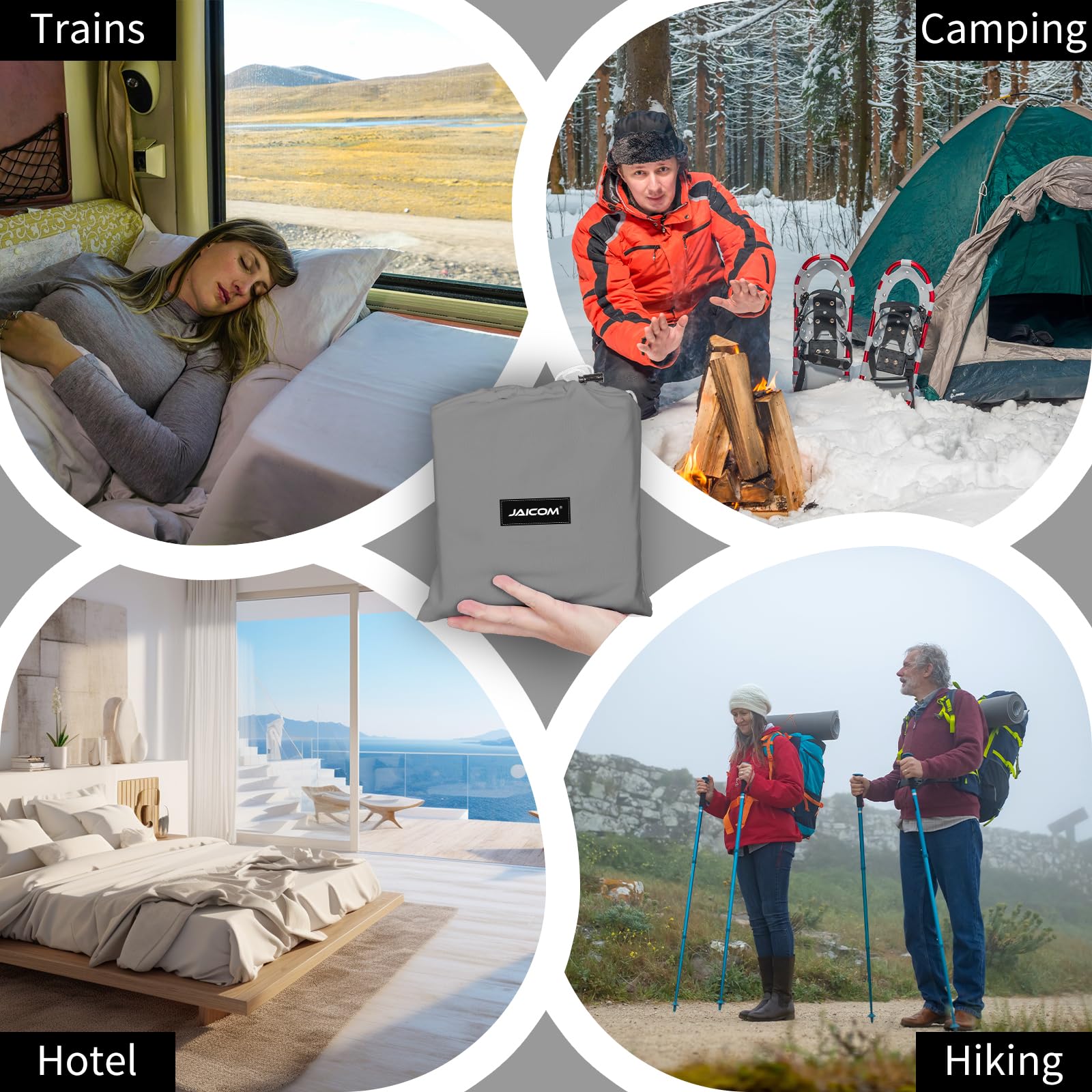 JAICOM next-to-backpack size comparison illustrating travel-friendly dimensions