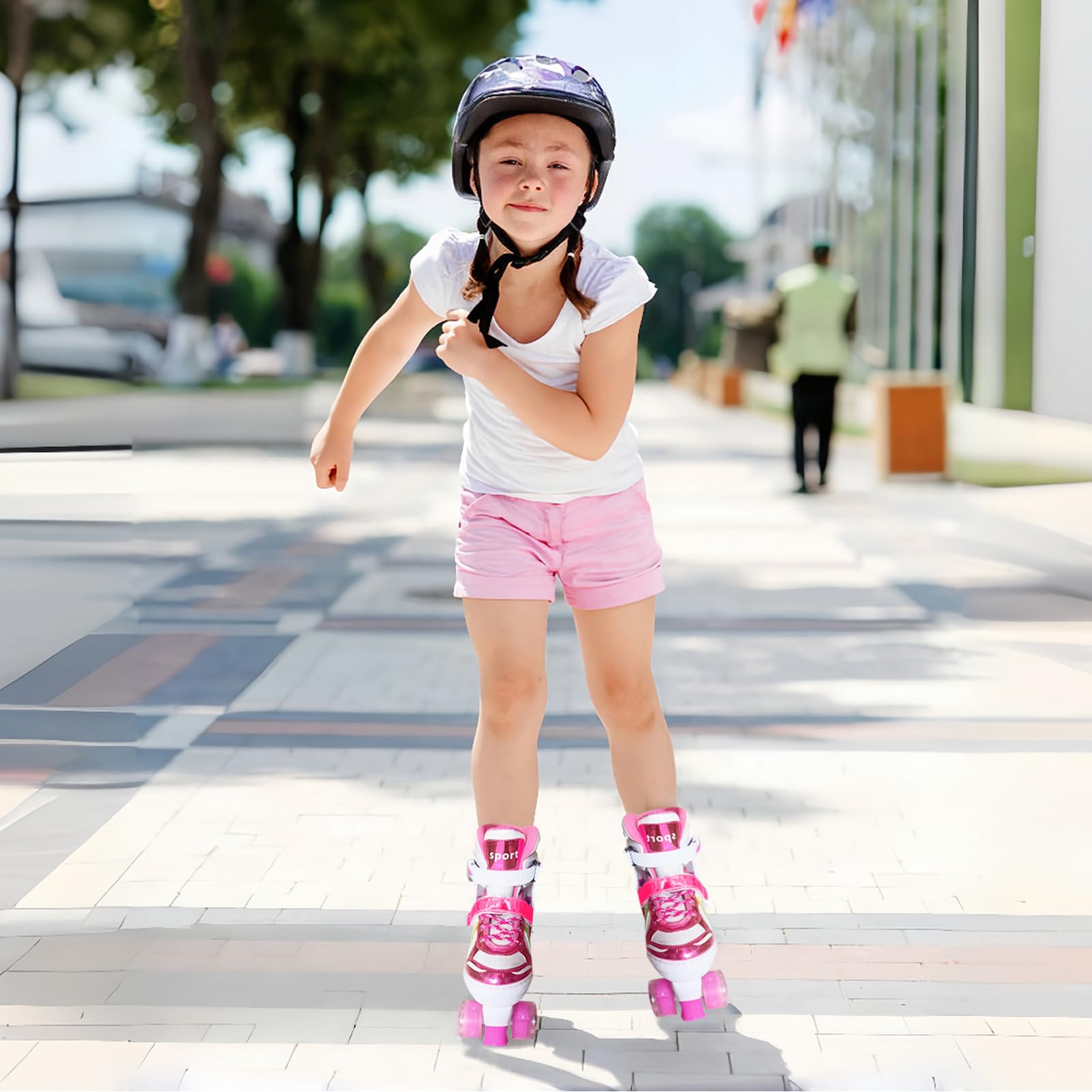 Janplay adjustable size mechanism being extended to fit a growing child for long-term value