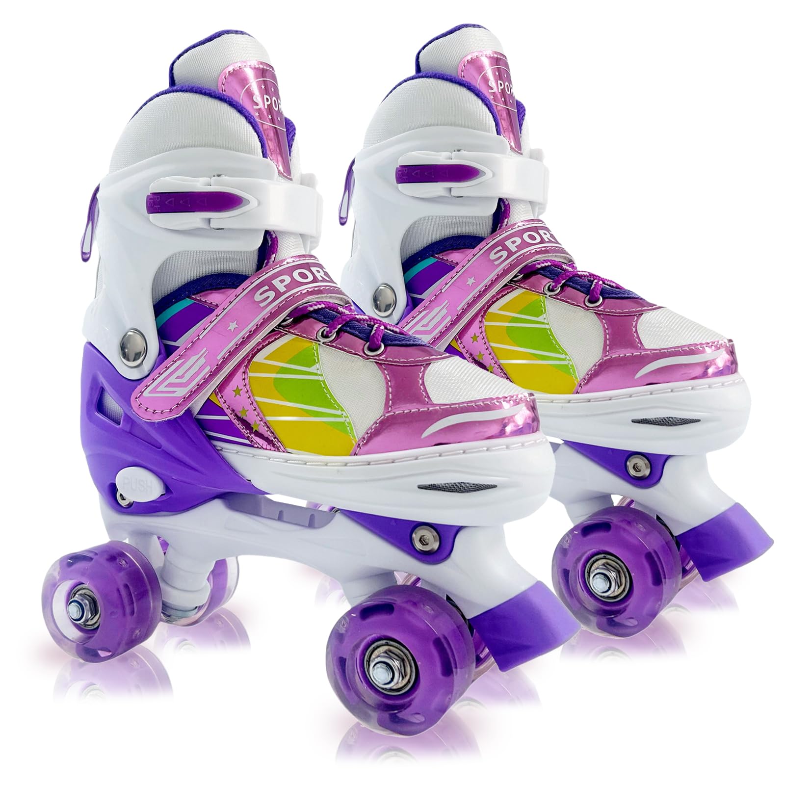Janplay front view showing boot design and colorful light-up wheels, clear fit benefit