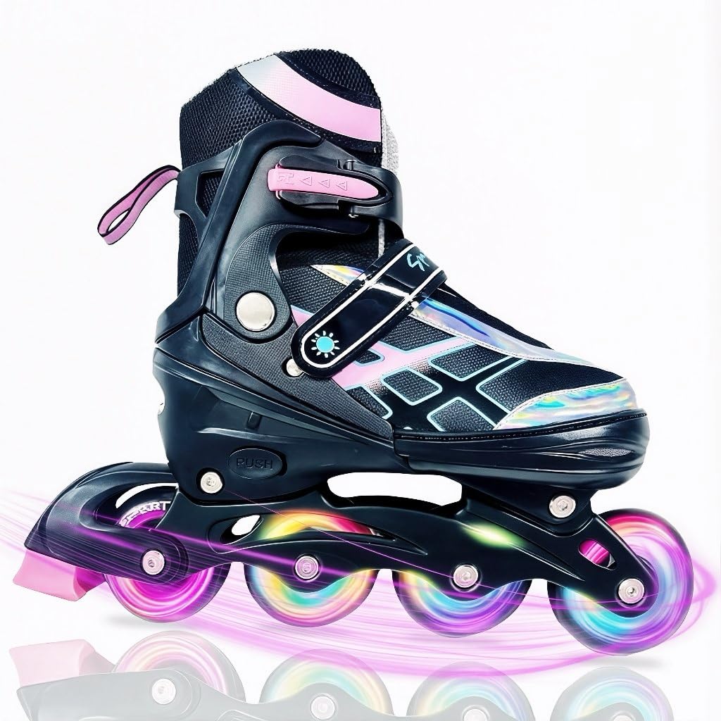 Janplay front view of skates showing secure fit and playful lights