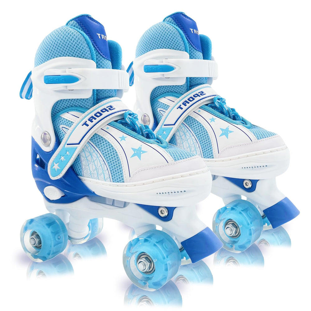 Janplay front view of skates showing colorful design and stable build