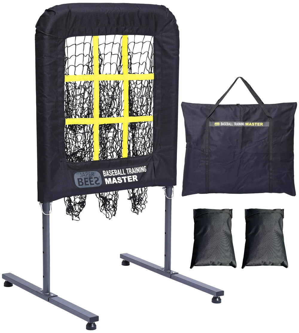 JAPER BEES front view of pitching net showing 9 pockets and target for realistic drills