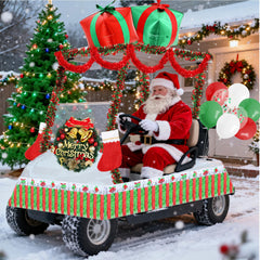 JarThenaAMCS front view of decorated golf cart showing festive curb appeal