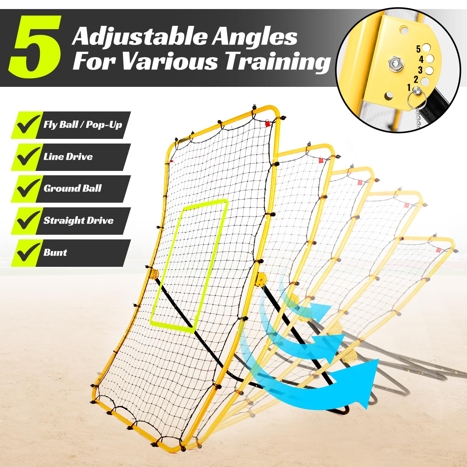 JASCOPRO angle adjustment hardware detail, lets you vary return trajectories