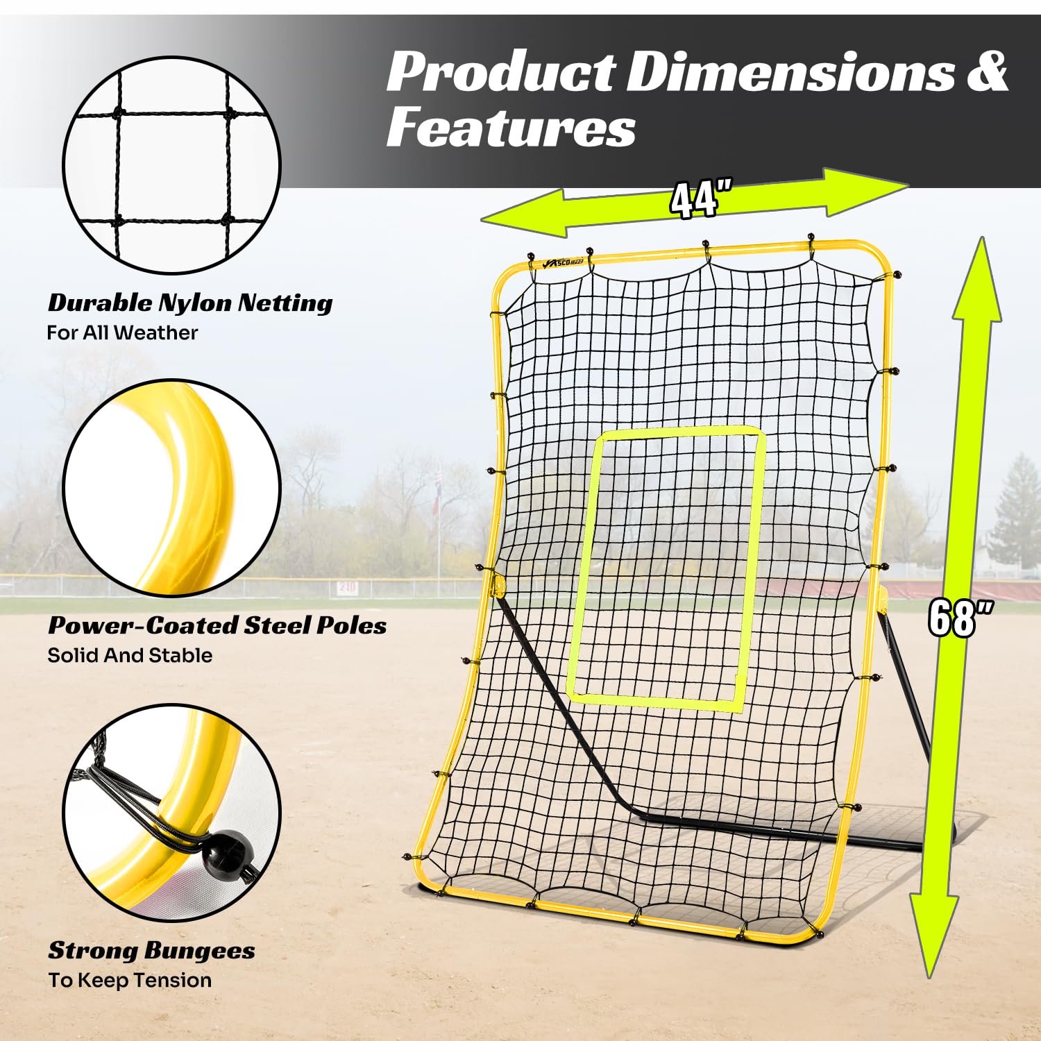 JASCOPRO close-up of net stitching and nylon, durable for repeated hits
