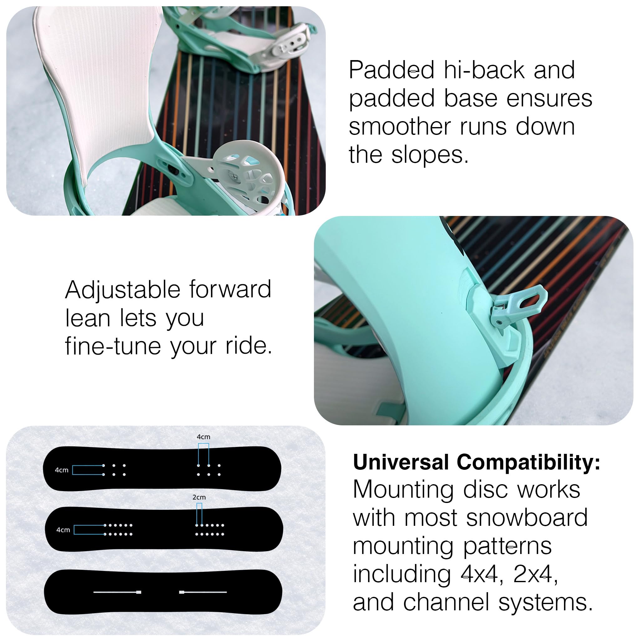 Javatron Dream Machines in-use shot of rider using bindings for stable carving