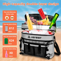 JAYEGT cooler attached behind a kayak seat showing secure on-boat placement