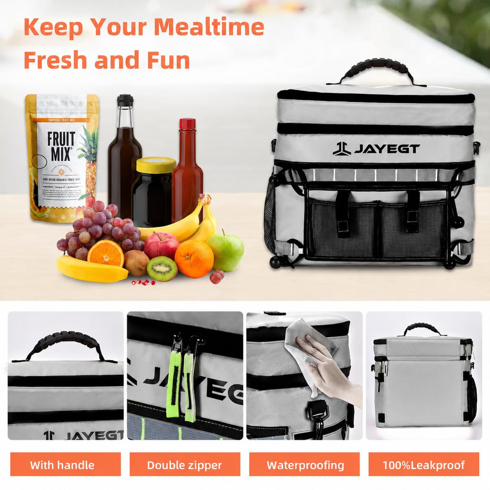 JAYEGT cooler on beach lifestyle shot showing portability and cold-keeping benefit