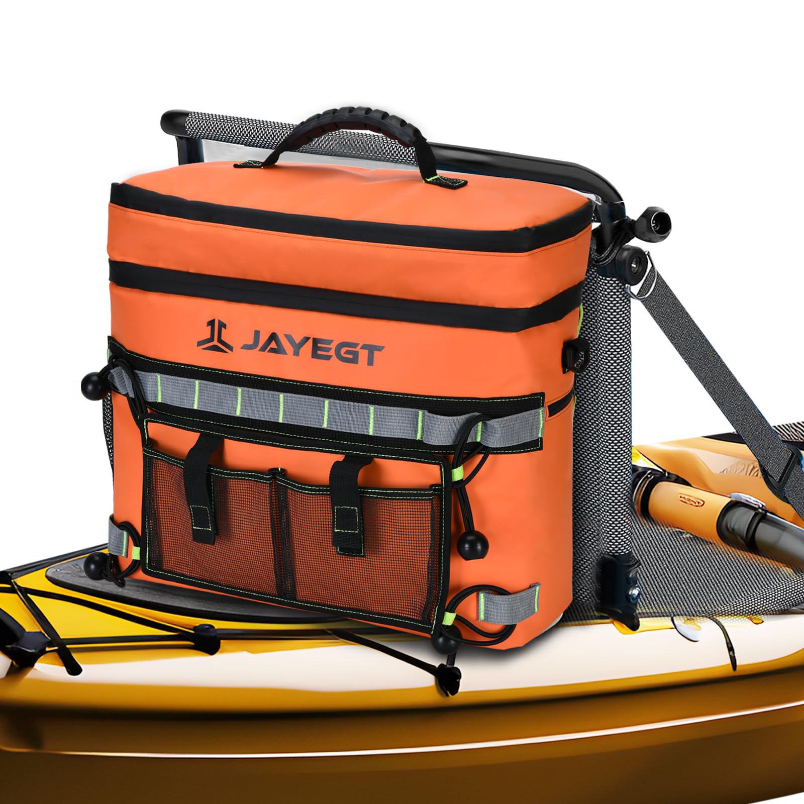 JAYEGT cooler front view showing compact design and durable build for kayak use