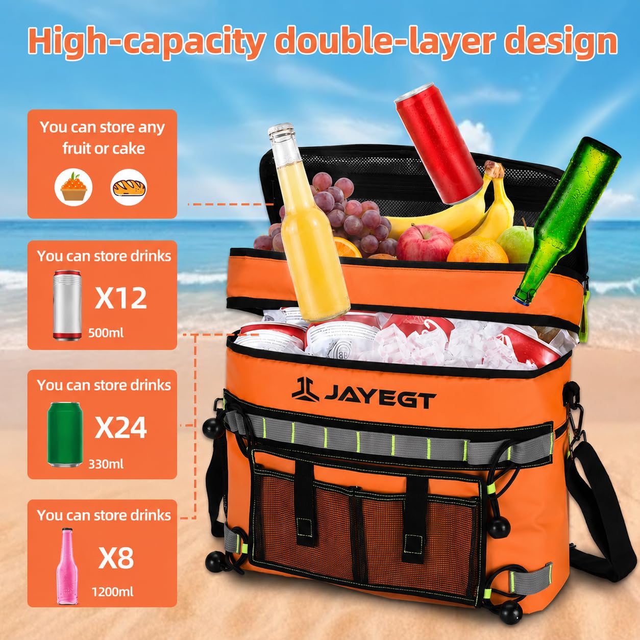 JAYEGT cooler mounted behind kayak seat highlighting secure attachment during paddling