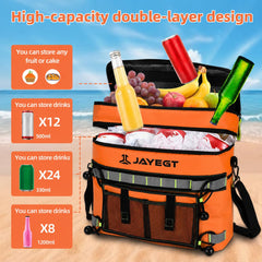 JAYEGT cooler mounted behind kayak seat highlighting secure attachment during paddling