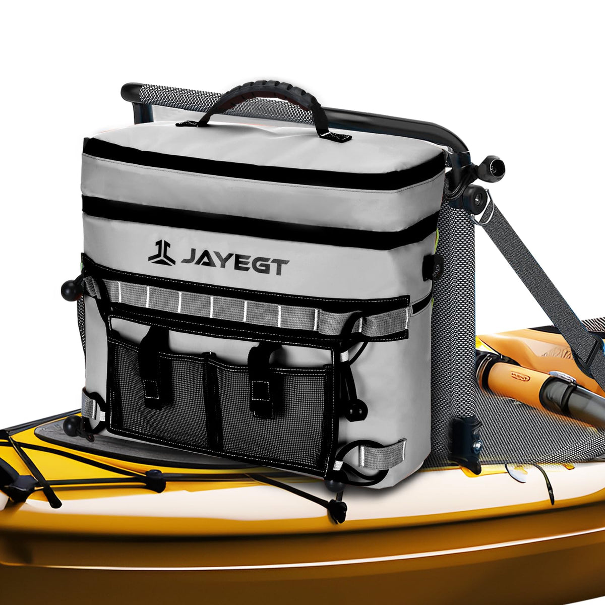 JAYEGT front view of cooler bag showing compact durable design and easy access