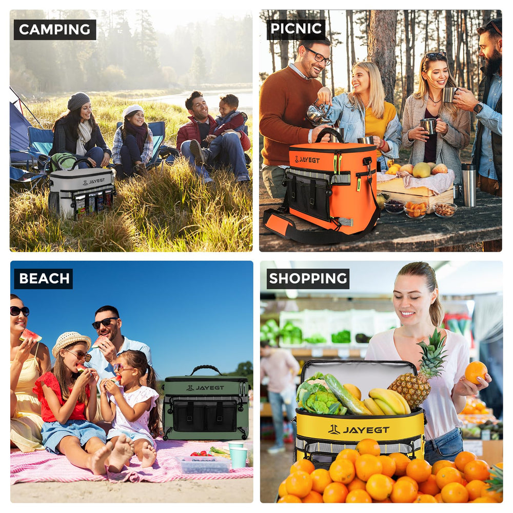 JAYEGT cooler on beach demonstrating portability and outdoor versatility