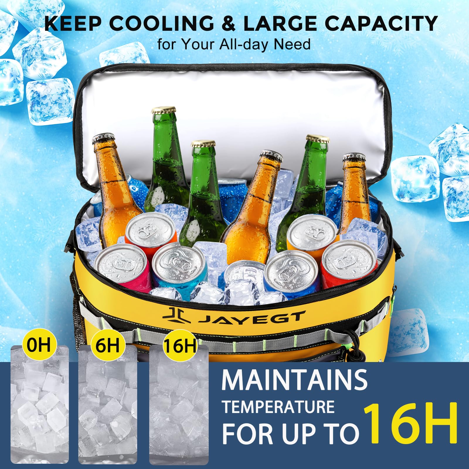 JAYEGT cooler top open with bottles visible for fast access benefit