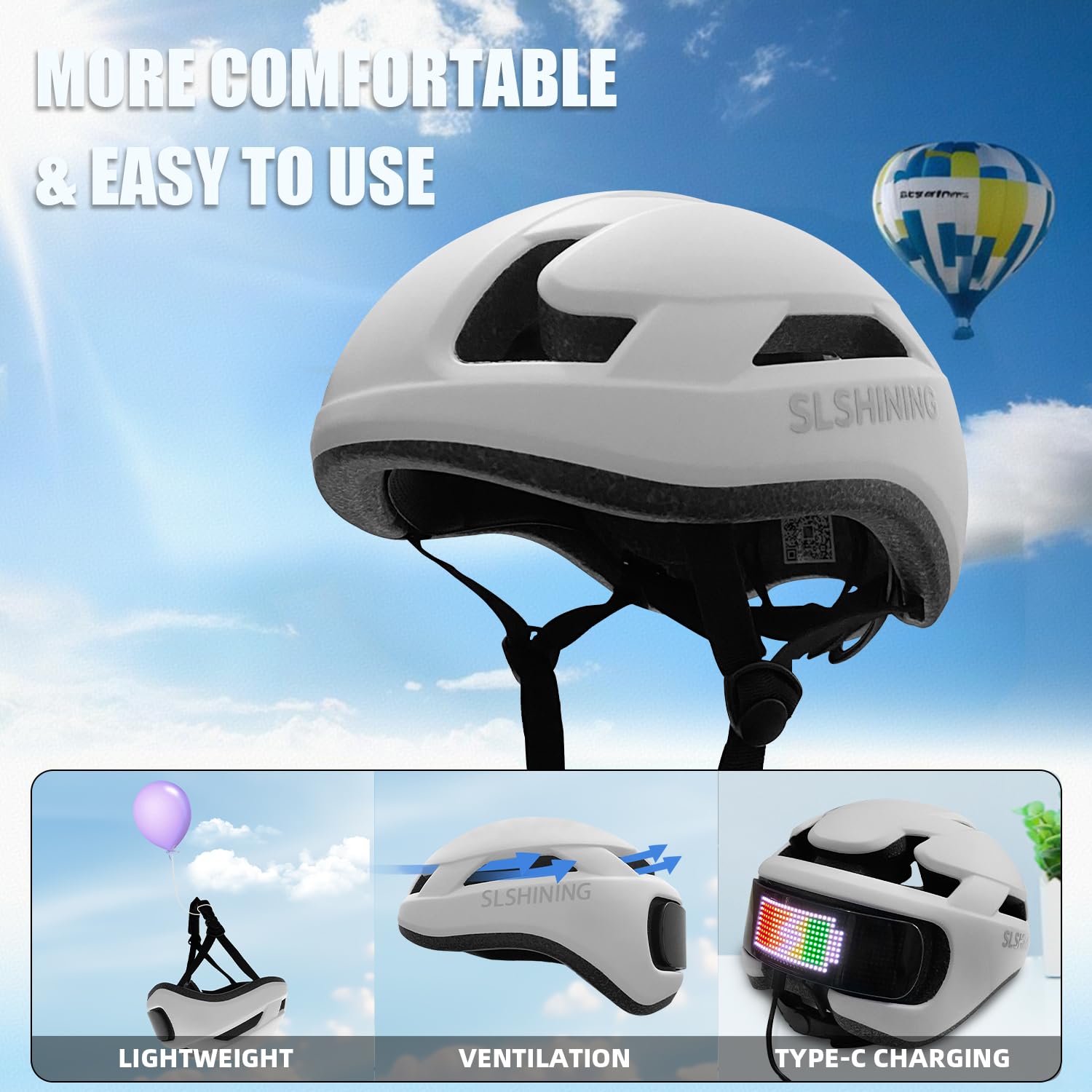 JDBMAOYE helmet USB-C charging port detail offering fast recharging