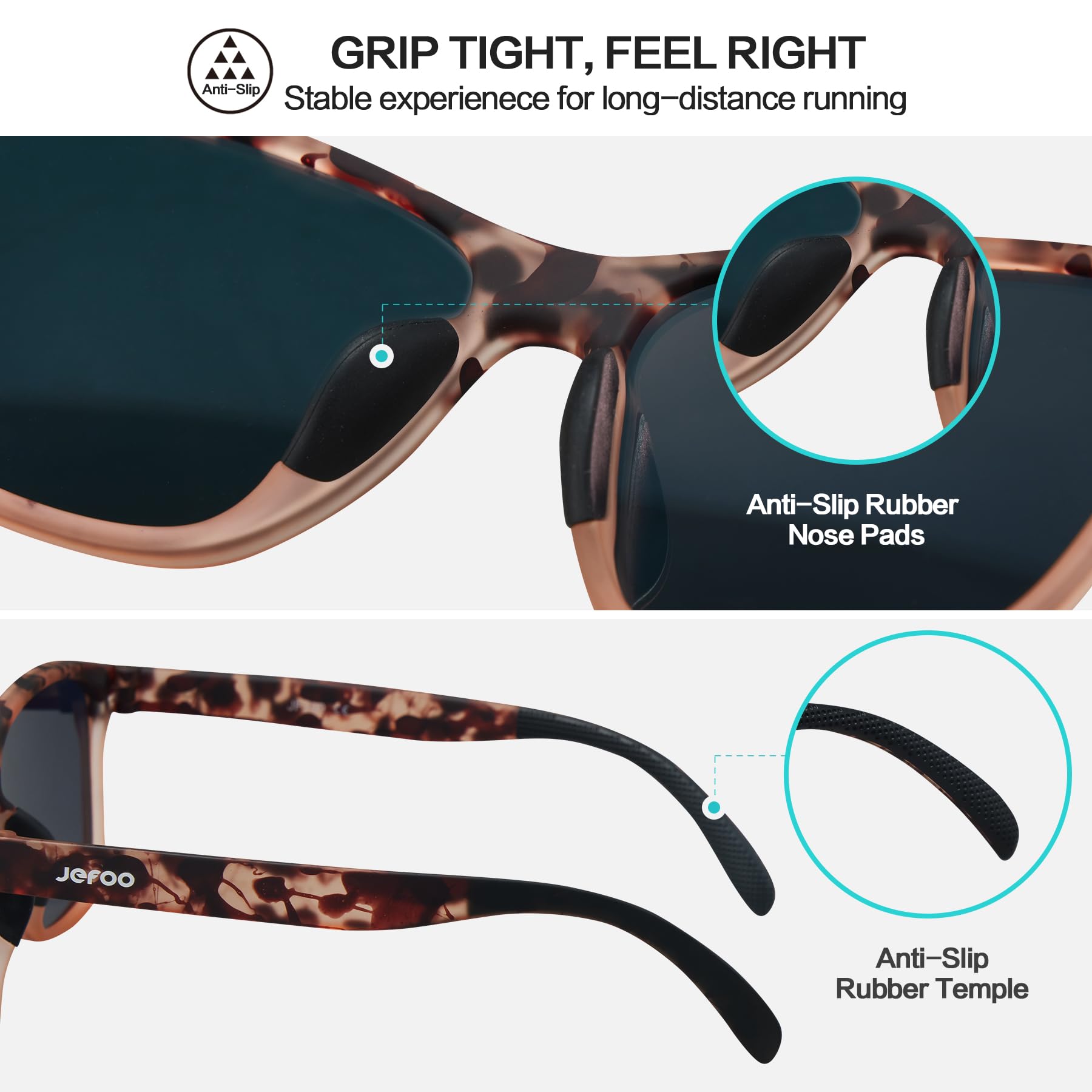 Jefoo sunglasses held in hand to show medium size and light weight