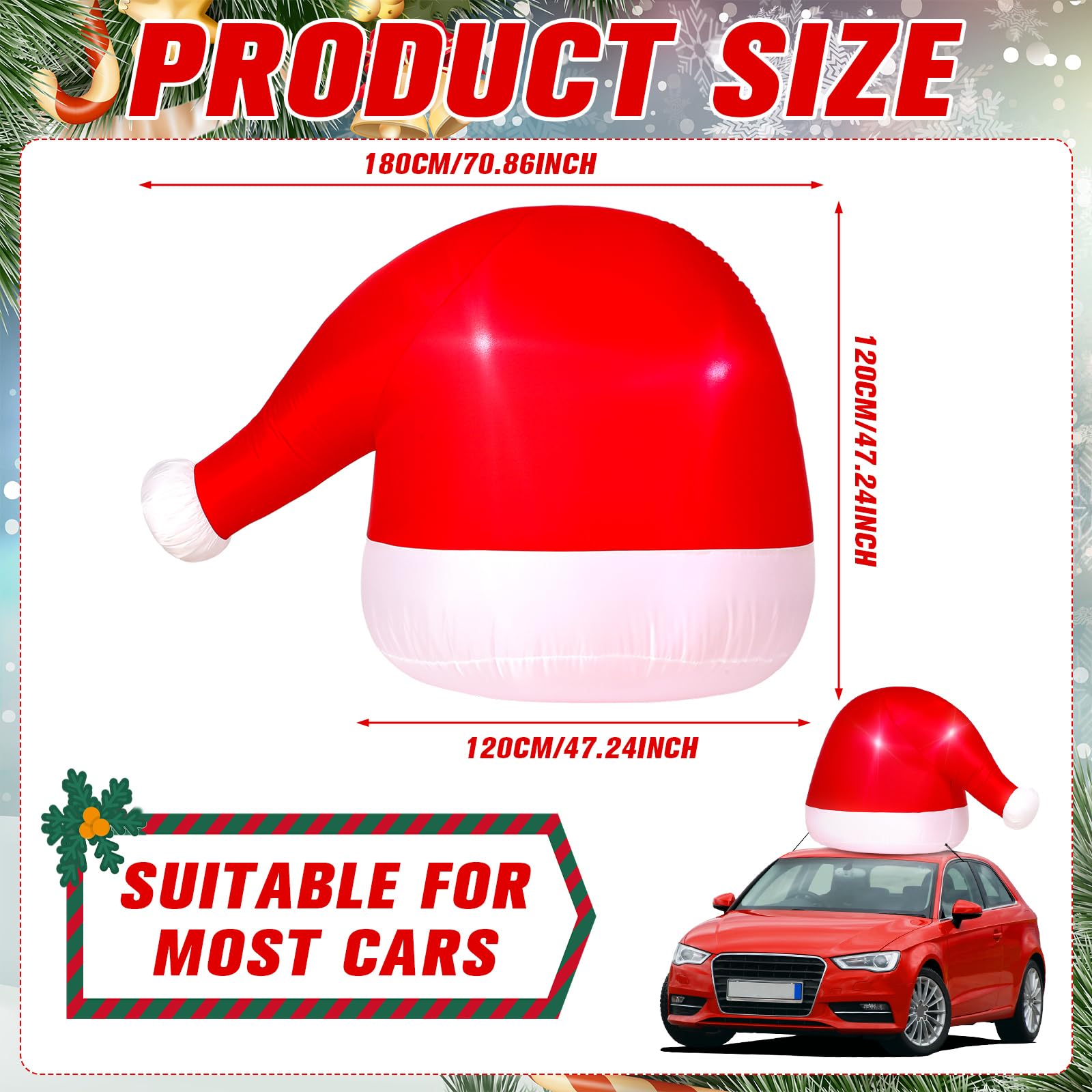 JellyArch Santa hat mounted on a golf cart demonstrating fit and cheerful decoration