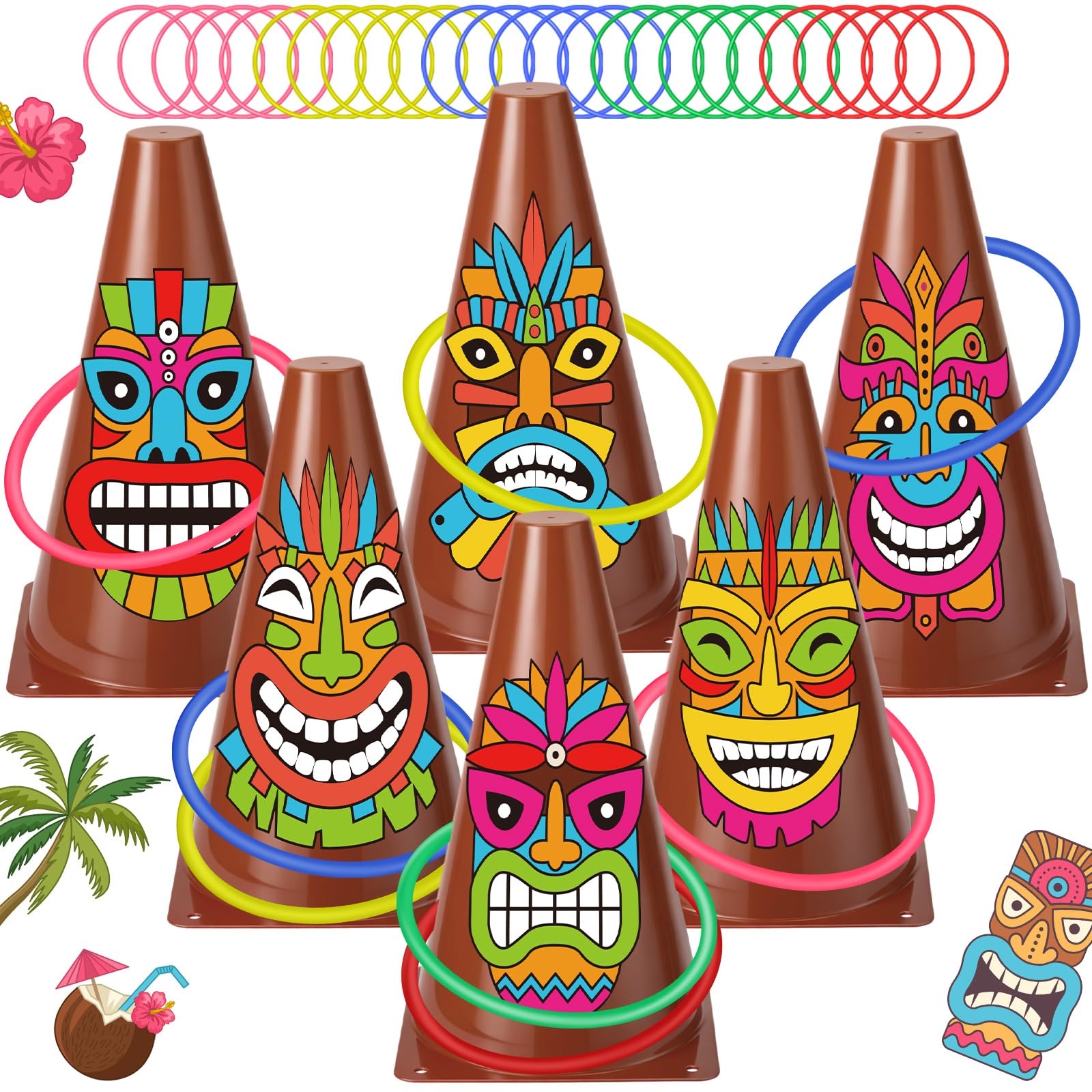 Jenaai front packaging showing full luau ring toss set and festive appeal