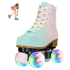 jessie front-angle green pink roller skates showing colorful design and ankle support