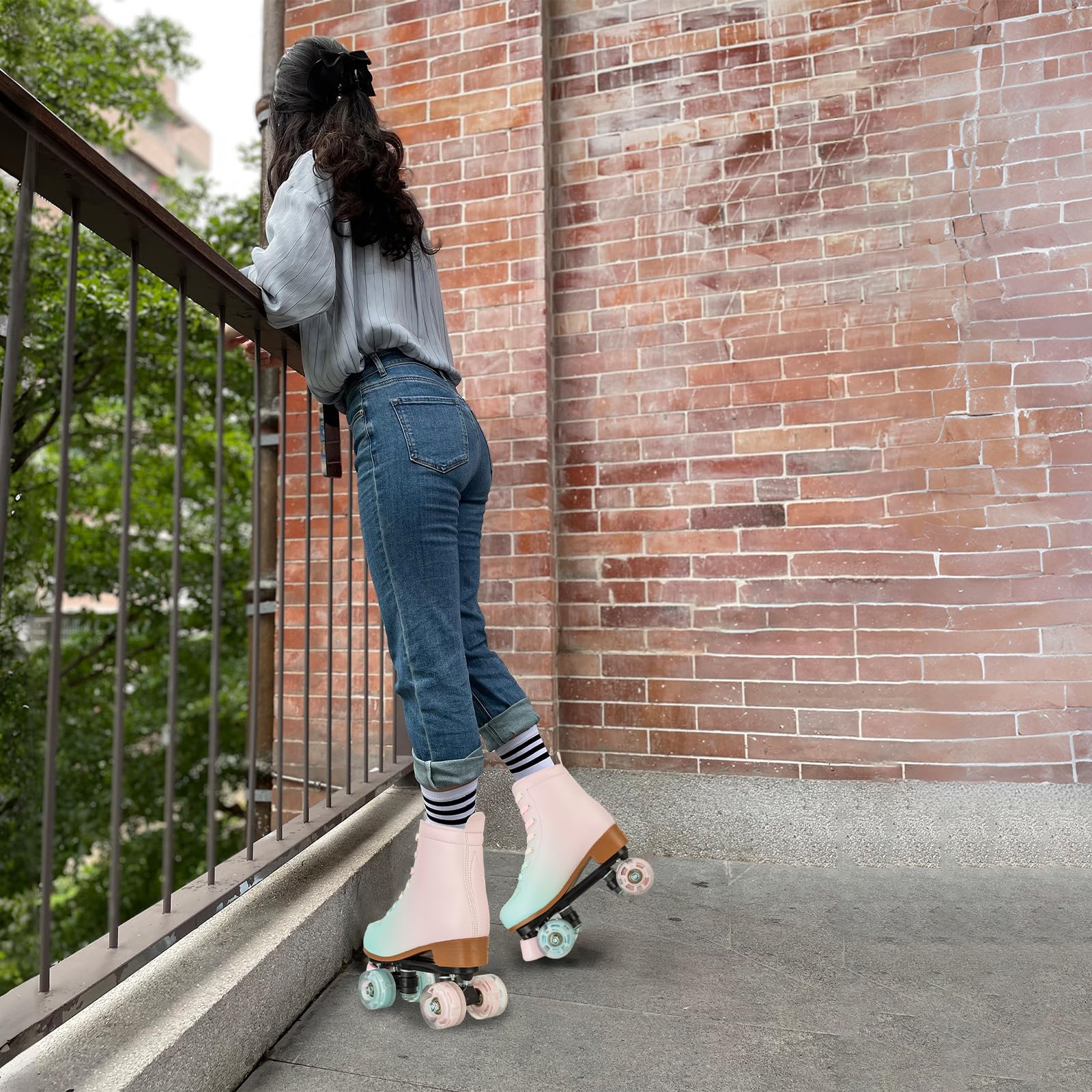 jessie child using skates on asphalt showing smooth rollout and beginner stability